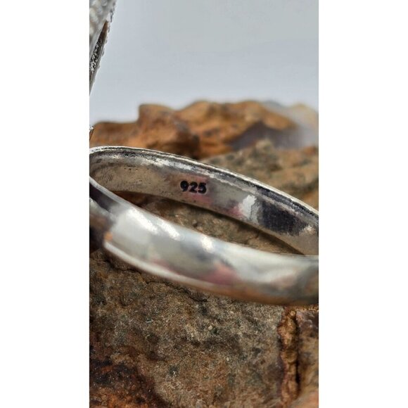 925 Sterling Silver Plt Dendritic Agate Ring Size 9 Bezel Setting Jewelry - Picture 2 of 5
